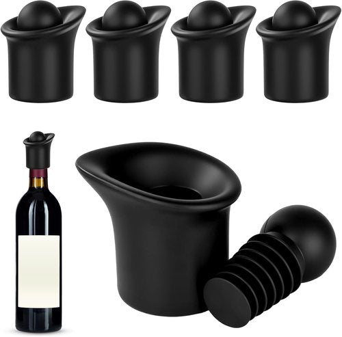 4pcs Black Wine Stopper，Red Wine Saver for Red Wine, Baijiu and Champagne with Filtration Pouring Function