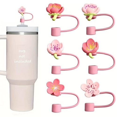 Flowers Straw Tip Covers for Stanley Spring Silicone Straw Toppers Cap Compatible Cute Floral with Stanley 30&40 Oz Tumbler Reusable Straws Tips Lids for Cup Accessories 6Pcs