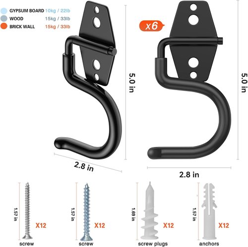 HUPBIPY Heavy-Duty Metal Garage Hooks - 6 Pack S Hooks for Tool Storage & Organization