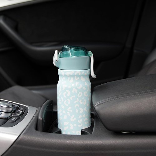 BJPKPK Insulated Water Bottle - 18oz Stainless Steel Flask with Straw & Carry Handle | Light Blue Leopard