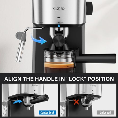 XIXUBX 6 Bar Espresso Machine, 800W Compact Coffee Maker with Stainless Steel Cup Warmer, Steam Milk Frother, Automatic Pressure Relief, Cappuccino & Latte Maker, Black, for Home and Office