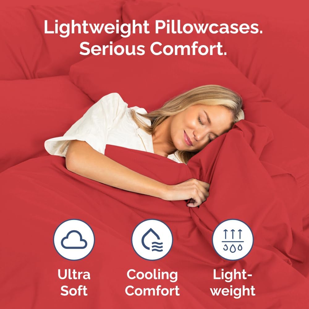 Skiennix Standard Pillow Cases Set of 4 - Ultra Soft Hotel Quality Covers - Machine Washable Red