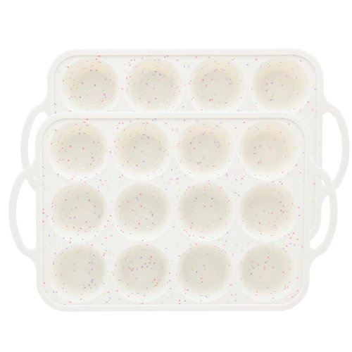 Datunsu Silicone Muffin Pan, Metal Reinforced Frame Regular Size 2.8 Inch Cupcake Pan with Handle 12 Cups Nonstick Muffin Tray for Baking BPA Free 1 Pack Confetti