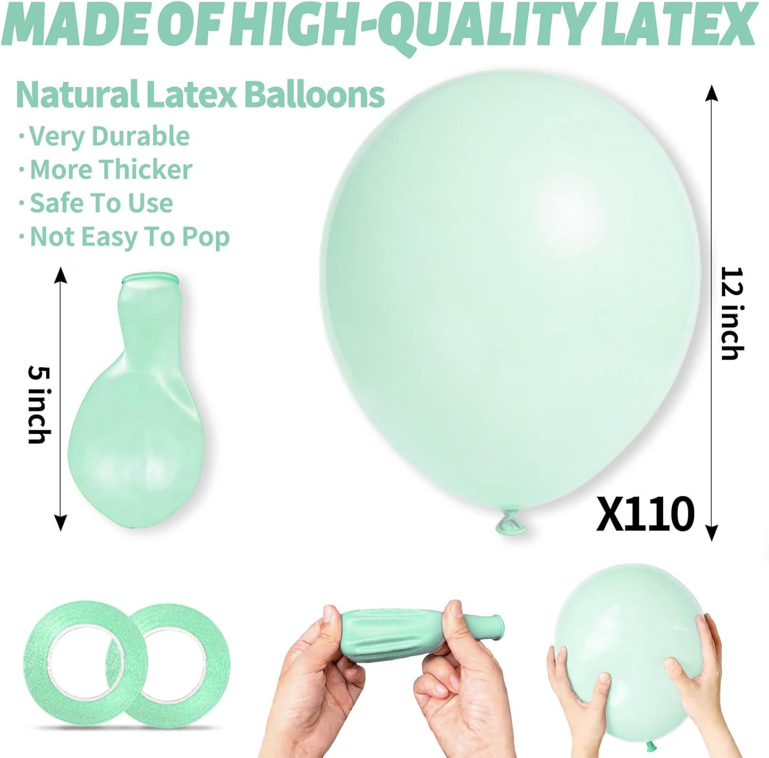 Pastel Green Latex Balloons by [Brand Name] - 110pcs 12 Inch Ideal for Birthday Parties, Baby Showers & Weddings