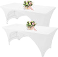 Fivenl Spandex Rectangle Tablecloths - 2 Pack White Fitted Covers for 6-Foot Tables | 72 x 30 Inch, Washable