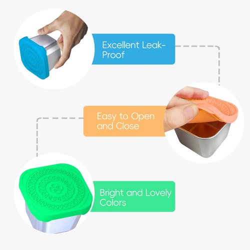 6Pack 6oz Stainless Steel Snack Containers for Kids, Leak Proof Small Food Storage Container with Silicone Lid, Easy Open Leak Proof Stainless Steel Food Storage Containers with Silicone Lids