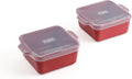 Souper Cubes Stoneware Baking Dishes - Premium Mini Ceramic with Silicone Covers, Set of 2 | 5" x 5", Cranberry