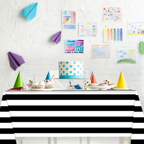 Gingham Tablecloths by [Brand Name] - 3 Pack Waterproof Plastic Covers | 54 x 108 Inch Black and White Stripe for Parties & Picnics
