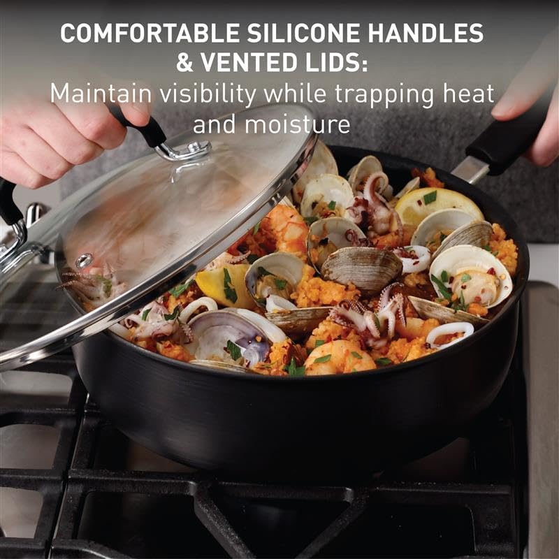 T-Fal Ultimate Nonstick Cookware Set - 17-Piece Hard Anodized Pots and Pans | Dishwasher Safe, Onyx Finish