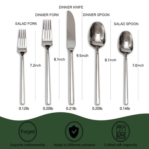 18/10 20-Piece Silverware Set, Hexagonal Flatware Set Stainless Steel, Modern Cutlery Set, Service for 4, Mirror Finish Dishwasher Safe