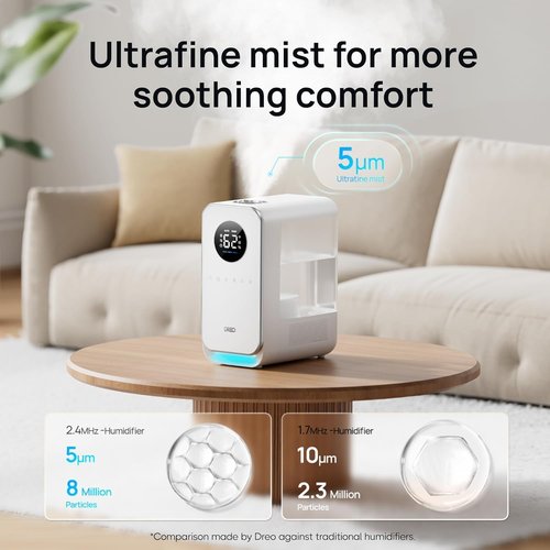DREO Humidifier - Smart Quiet Cool Mist for Large Rooms | 50-Hour Runtime, Oil Diffuser & Nightlight, White