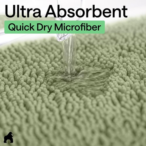 GORILLA GRIP Bath Rug Mat - Thick Soft Absorbent Chenille | Quick Dry Microfiber, 24x17 Sage Green