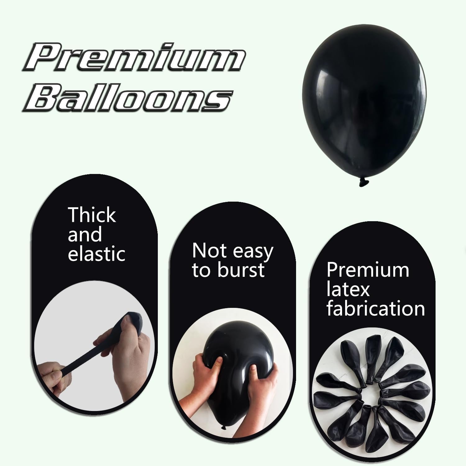 Shiny Metallic Black Balloons - 145-Piece Latex Arch Kit for Graduation, Halloween & Birthday Decor