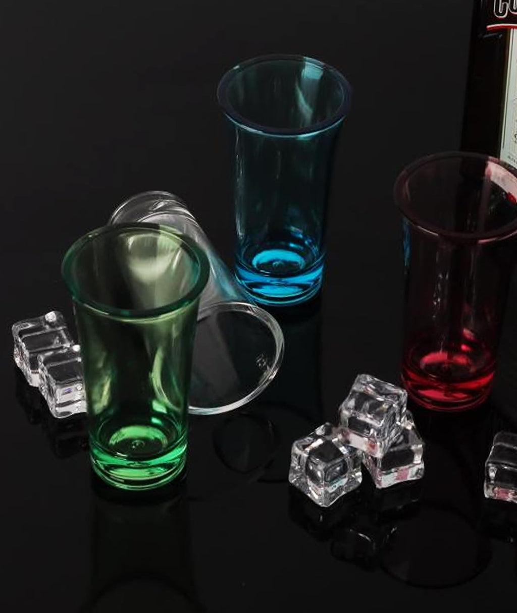 ADOTBLOB Set of 24 Acrylic Clear Shot Glasses- Thick Base, Sturdy Acrylic, Transparent Design - Perfect for Vodka, Tequila, and Cocktail - Great Gift for Men, Husband (24 Piece/Blue)