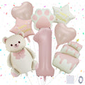 Panouo 8-Pack Matte Bear Party Balloons, Pink Foil Balloons, 1-Year-Old Girl Birthday Party Decorations, Bear Theme Party Decorations(1)