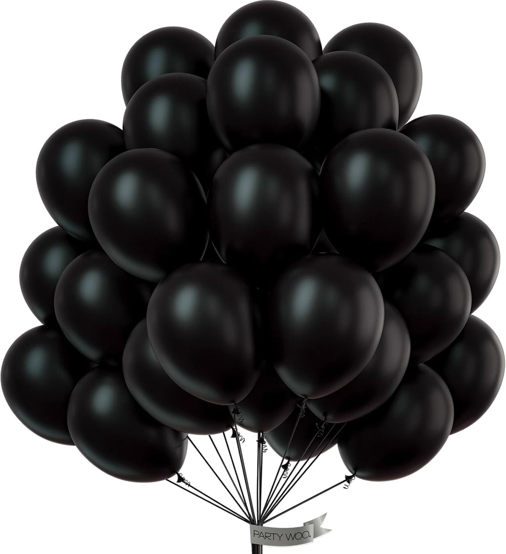 PartyWoo Black Balloons - 50 Pcs 12 Inch Matte Latex Helium Balloons for Parties & Events