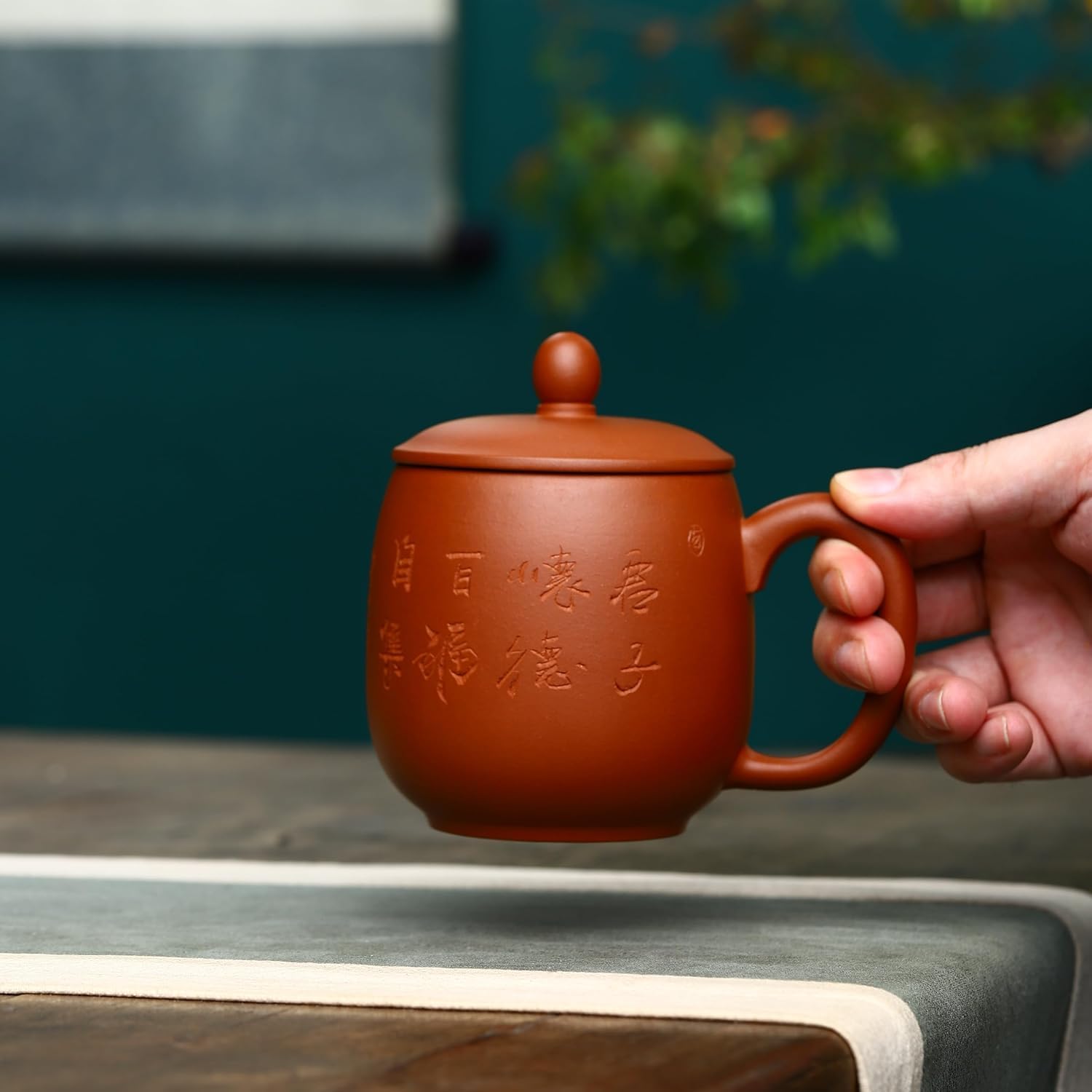 SILINE Zisha Teacup 13.5 Oz, Chinese Yixing Genuine Purple Clay Tea Mug,Fine Handmade Tea Cup