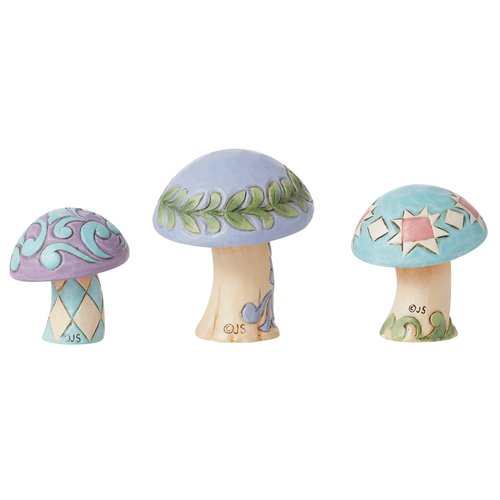 Enesco Jim Shore Heartwood Creek Nature's Meadow Mushrooms Miniature Figurine 3pc Set- Stone Resin Hand Painted Crafted Collectible Decorative Gnomes Mini Figurines Home Decor Statue, 2.5 Inch