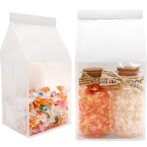 euduv Bakery Bags with Window Large Cookie Bags for Packaging 200Pcs 5.1x4.3x11 Inche White Kraft Paper Homemade Bread Bag Keeps Items Fresh Professional and Durability,Easy to Use,Take Out.