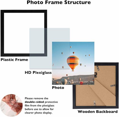 JCJMY 8x8 Black Picture Frame - Versatile Wall Hanging or Tabletop Display | Shatter-Resistant Plexiglass
