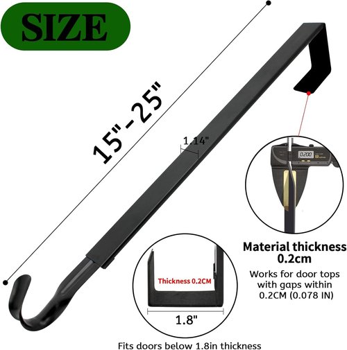 Pseutio Wreath Hanger for Front Door, Adjustable 15 to 25 Inches Wreath Hangers, 20 lbs Larger Door Upgrade Wreath Hanger, Christmas (Black)