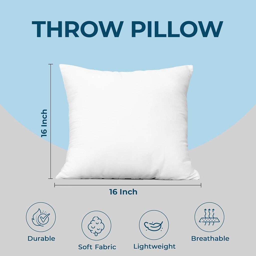 Utopia Bedding Throw Pillow - Fluffy 16x16 Inches Down Alternative Cushion in White | Perfect for Bed, Sofa & Couch