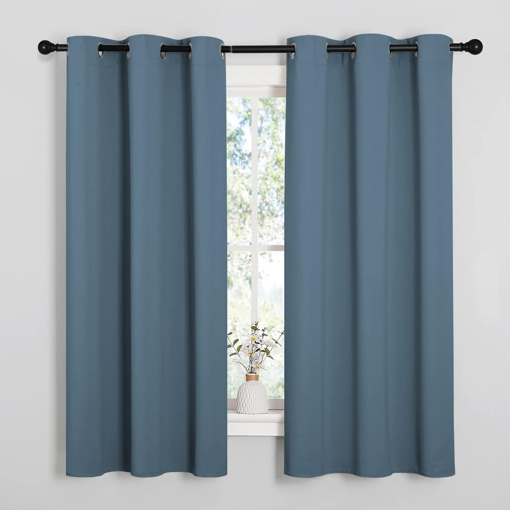 NICETOWN Smoky Blue Blackout Curtains - Thermal Insulated Drapes for Small Windows | 63" Length, 2 Panels, 34" Wide