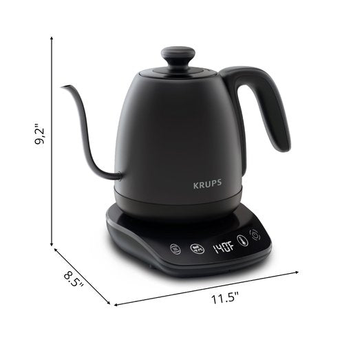 KRUPS Gooseneck Electric Kettle: 1L Stainless Steel, 1350W Fast Boiling, Boils 1 Cup in 80 Seconds, Temperature Control with 8 Presets, 60-Min Keep Warm, Precision Pour for Coffee and Tea