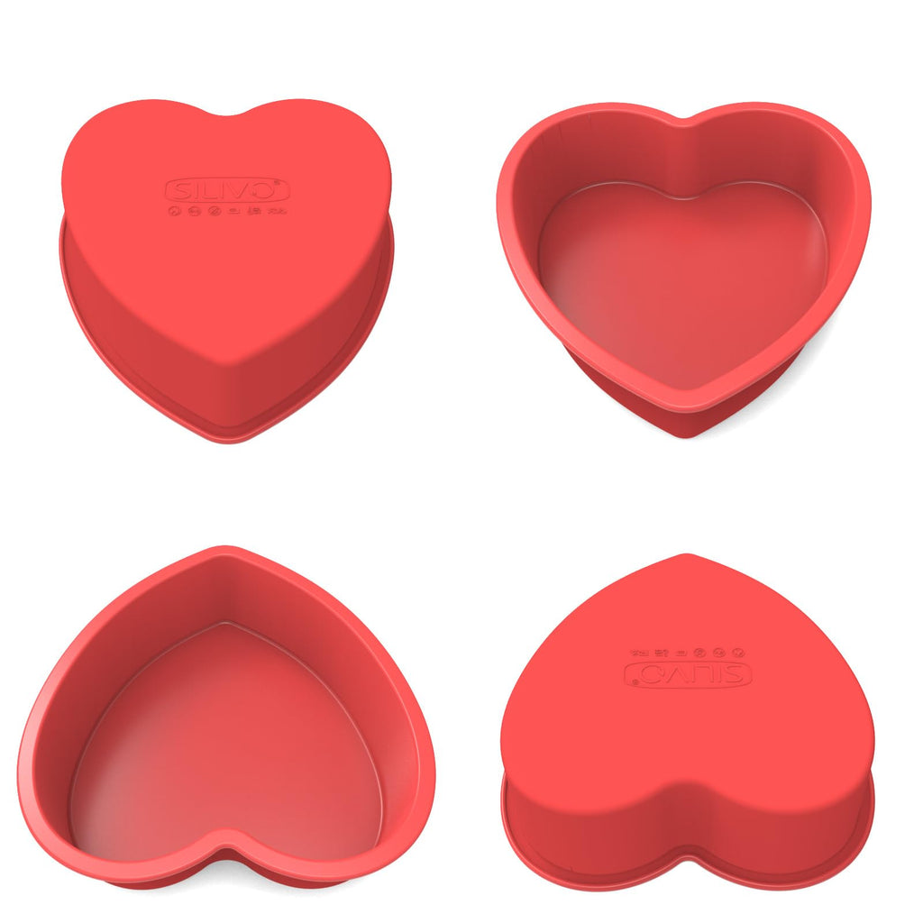 SILIVO 6 Inch Heart Cake Pans (4 Pack) - Nonstick Silicone Heart Shaped Cake Pans for Brownies and Cakes