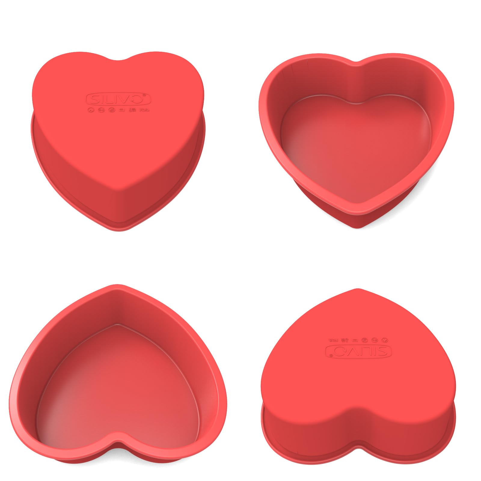 SILIVO 6 Inch Heart Cake Pans (4 Pack) - Nonstick Silicone Heart Shaped Cake Pans for Brownies and Cakes