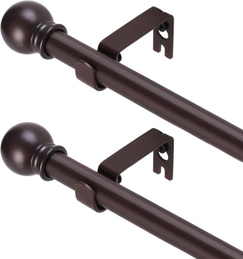 GXOACKJ Heavy-Duty Metal Curtain Rod Set - 2 Pack Brown, Adjustable 32 to 62 Inch with Brackets