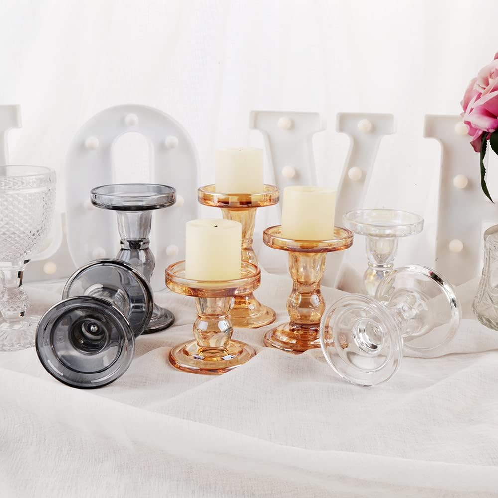 Regine Switzerland Glass Candlestick Set - Elegant Crystal Holders for Weddings & Home Decor | 3-Piece Clear Design