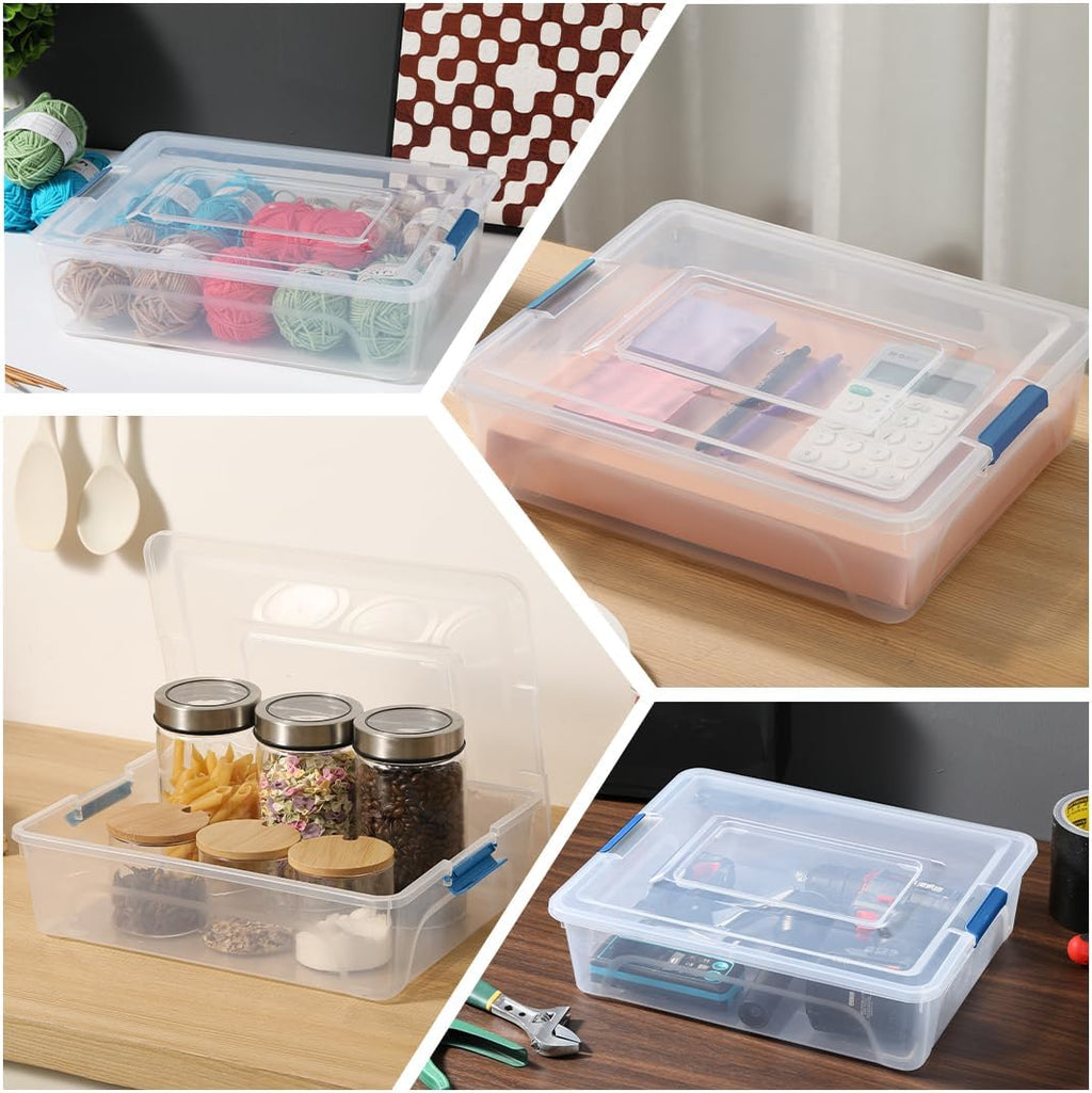 Skiennix Clear Plastic Storage Containers - Stackable Craft Organizer Bins with Durable Lids (4 Pack, 10 Quart)