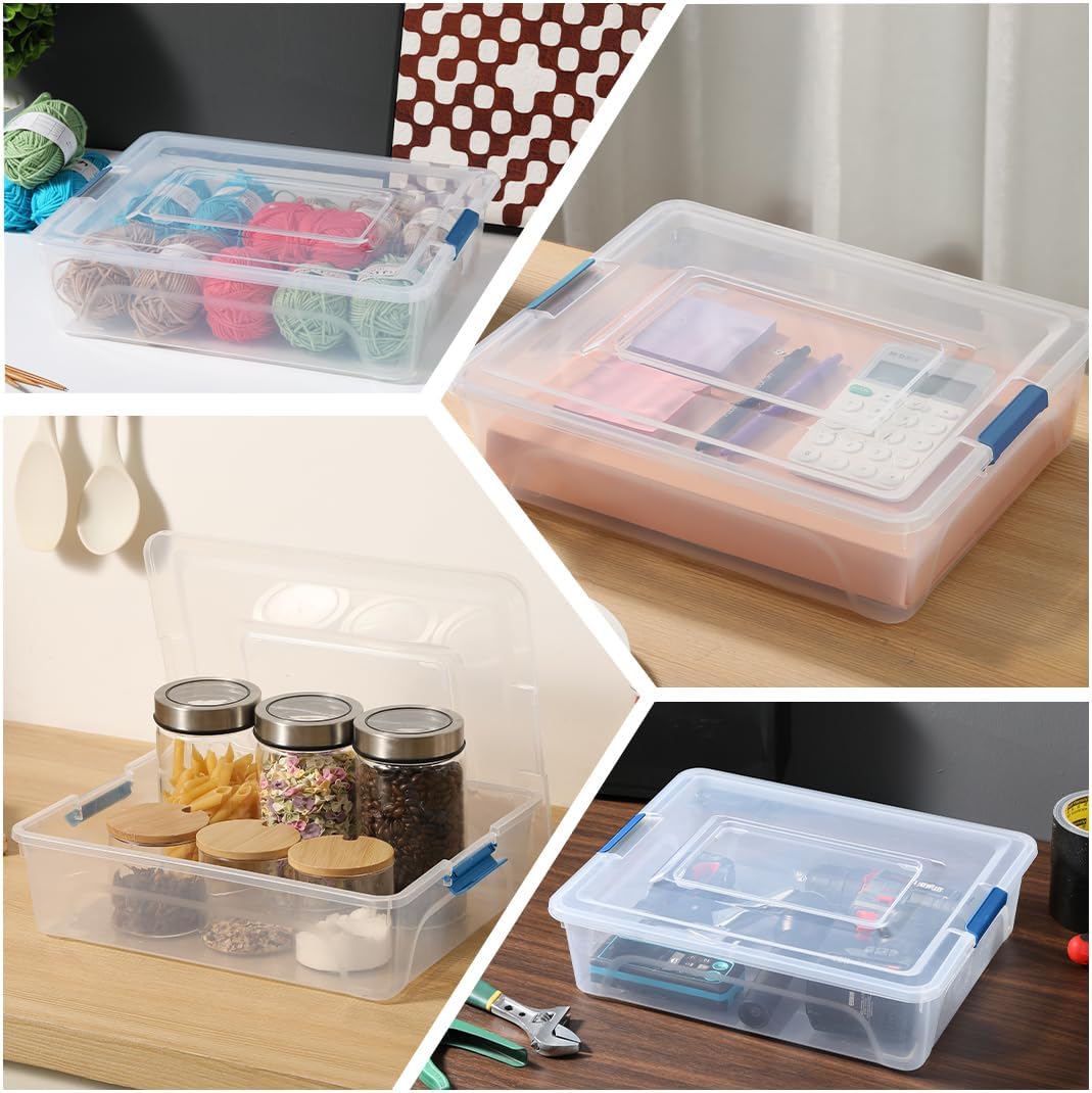 Skiennix Clear Plastic Storage Containers - Stackable Craft Organizer Bins with Durable Lids (4 Pack, 10 Quart)