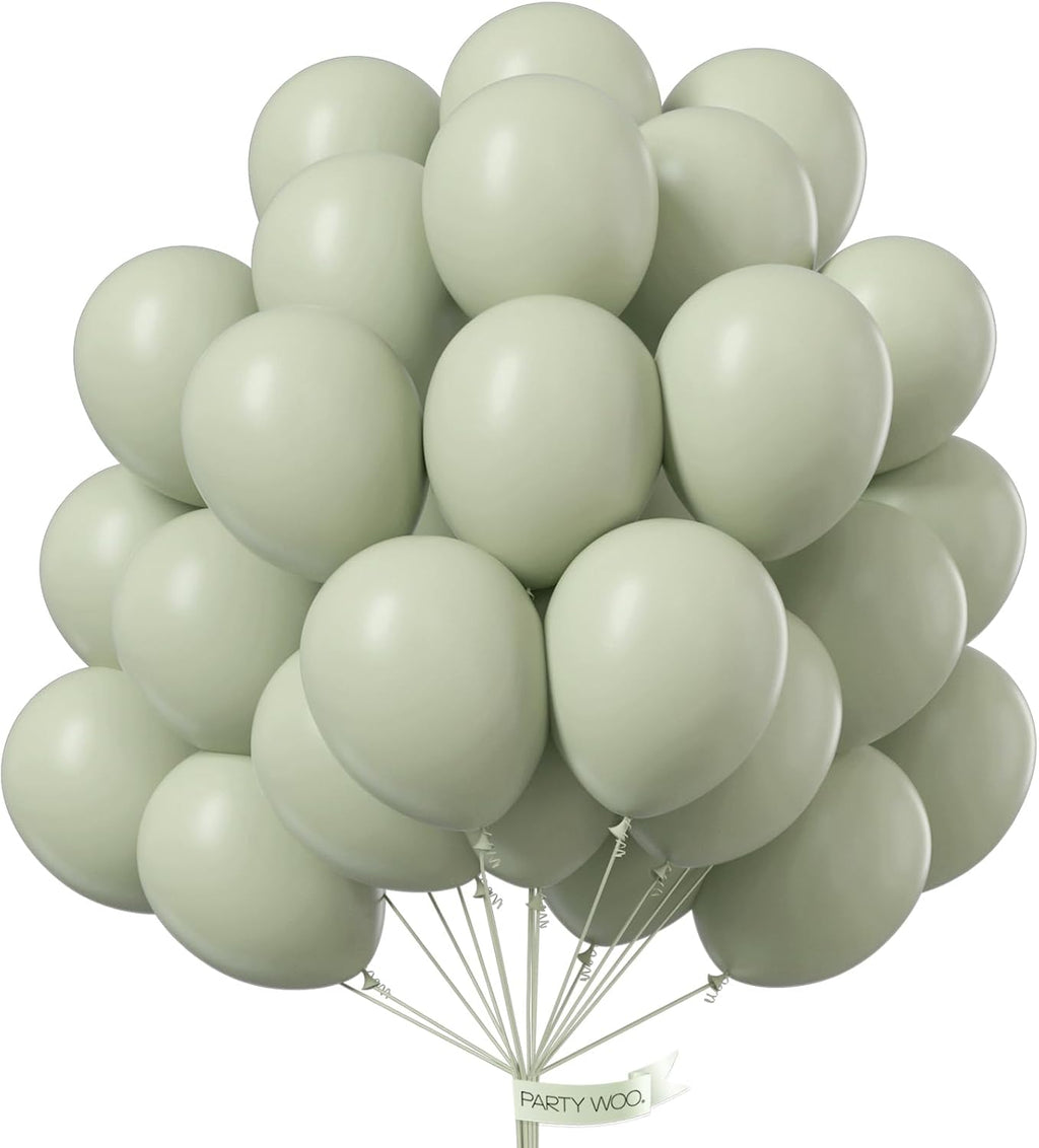 PartyWoo Sage Green Balloons - 101pcs 12 Inch Boho Dusty Olive Latex for Birthday & Wedding Decor