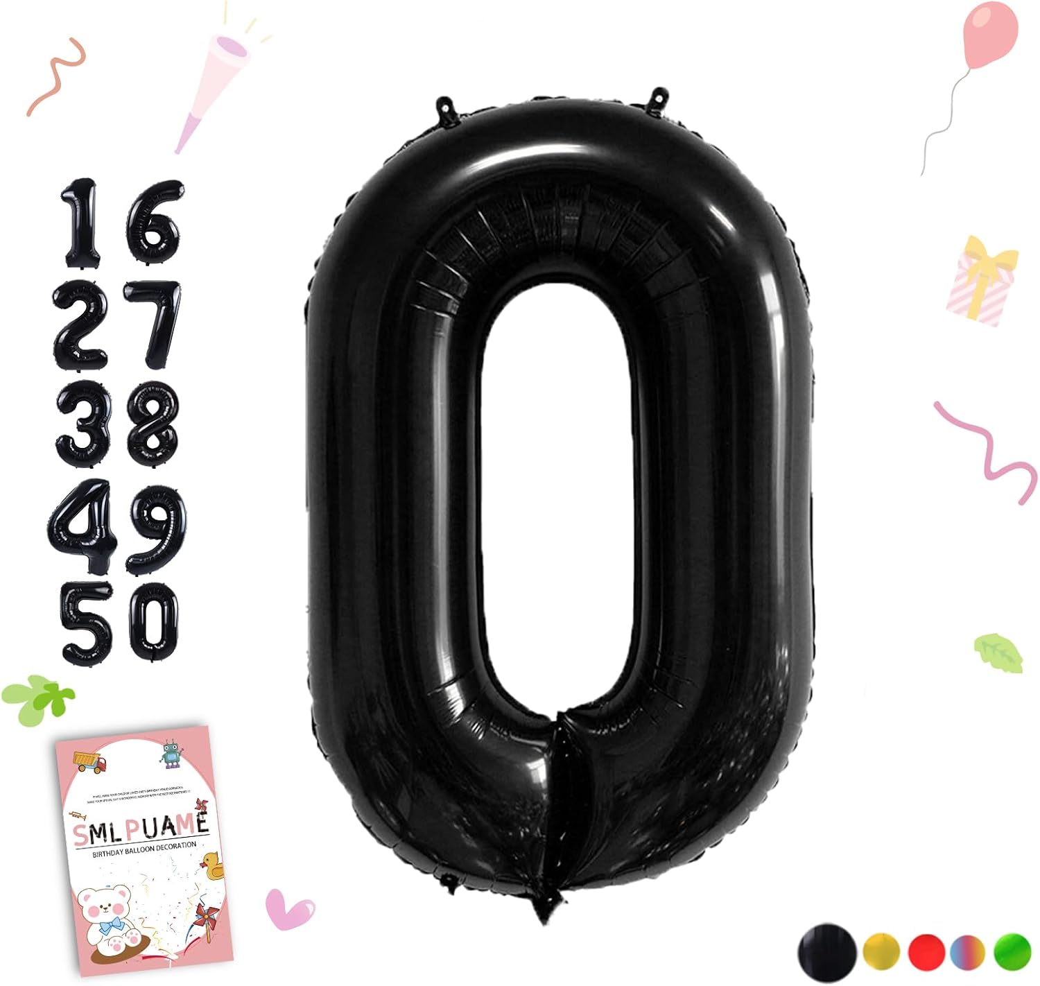Smlpuame 40-Inch Black Number Balloon 0-9 | Large Helium Foil Balloons for Birthday & Wedding Celebrations