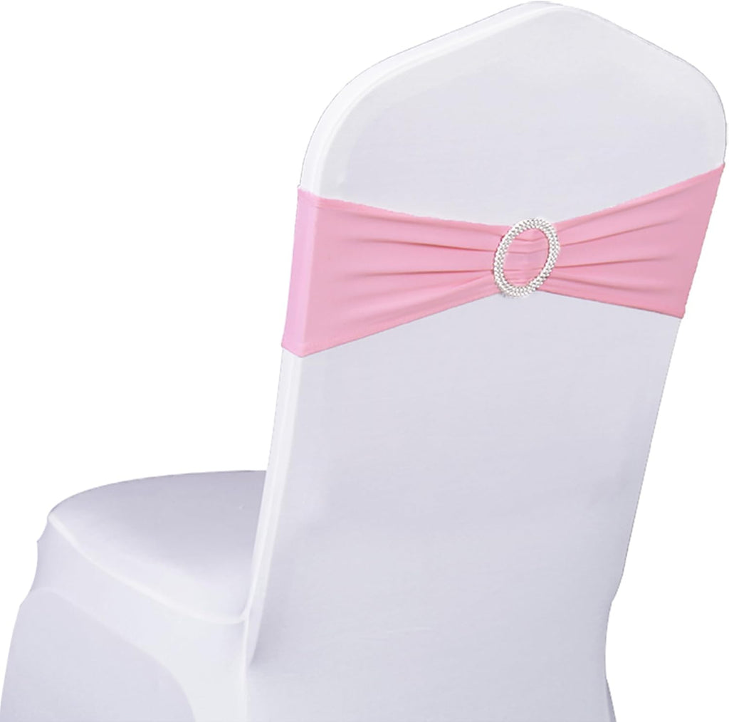 Skiennix Spandex Chair Sashes - Pack of 50 Pink Elastic Bands for Weddings & Events