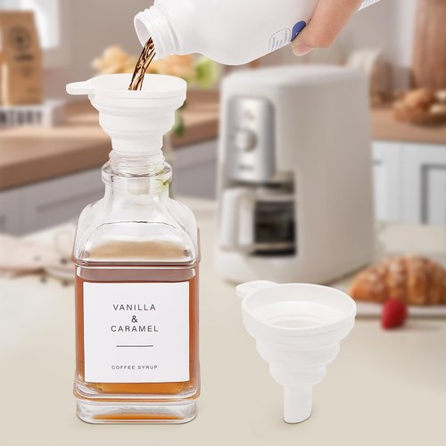 BathAce Coffee Syrup Dispenser for Coffee Bar, Clear Glass Syrup Bottles with Pump, Refillable Maple Syrup Storage, Coffee Station Accessories and Organizer, 500ml, Set of 2 (Chrome Finish)