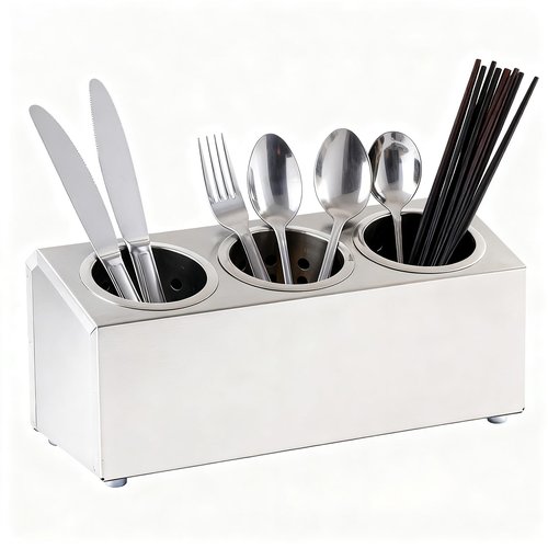 YinCukiEle 3 Compartments Commercial Utensil Holder, Stainless Steel Cylinder Flatware Silverware Utensil Holder Organizer Caddy, Silverware Organizer Countertop, 3 Perforated Cylinders