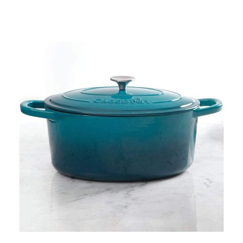 Crock-Pot Artisan 7-Quart Oval Enameled Cast Iron Dutch Oven – Teal Ombre, Durable Cookware for Slow Cooking, Roasting, Baking with Lid