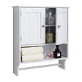 VEVOR Bathroom Wall Cabinet, 23" W x 27" H Storage Medicine Cabinet Wall Mounted, Hanging Organizer with Open Partition and Towel Bar for Laundry Room Kitchen, White