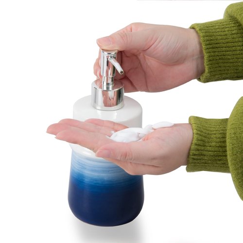 Ceramic 12Oz Soap Dispenser for Kitchen, Refillable Hand Dispenser with Pump, Lotion Dispenser Bathroom for Dish Soap, Hand soap. (Navy Blue)