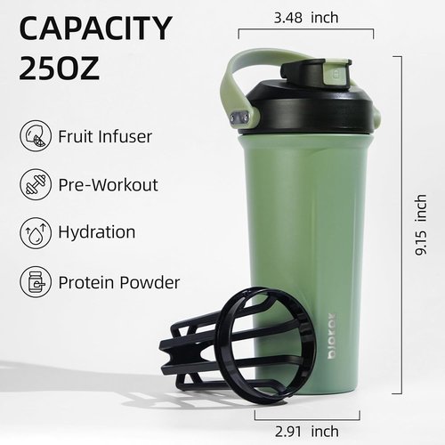 BJPKPK Insulated Tumbler - 25 oz Stainless Steel Shaker Water Bottle for Protein Mixes | Forest Green