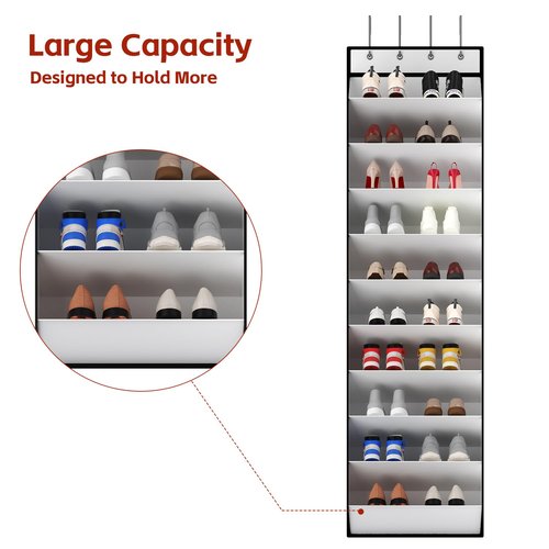 KEEPJOY 10 Tiers White Over Door Shoe Organizer Storage, Hanging Shoe Holder for Door with Large Deep Pockets, Fit 20-30 Pairs Shoe Rack for Sneakers, Boots (White)