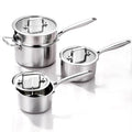 MOUTIUS 1QT+2QT+3.5QT With Steamer Handle Triple Stainless Steel Saucepan with Lid, Ramen Pot with Clear Glass Cover, Small Sauce Pan for Cooking Oatmeal, Dishwasher-Safe, Suitable for All Stoves