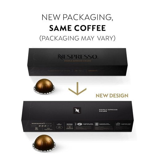 Nespresso Vertuo Double Espresso Chiaro - Medium Roast Coffee Pods | 30-Count, 2.7oz Brews