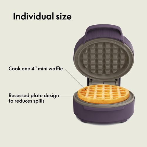 Bella Mini Waffle Maker - EverGood™ Ceramic Nonstick Coating, Cool Touch Handles, 350 Watts | Plum Color