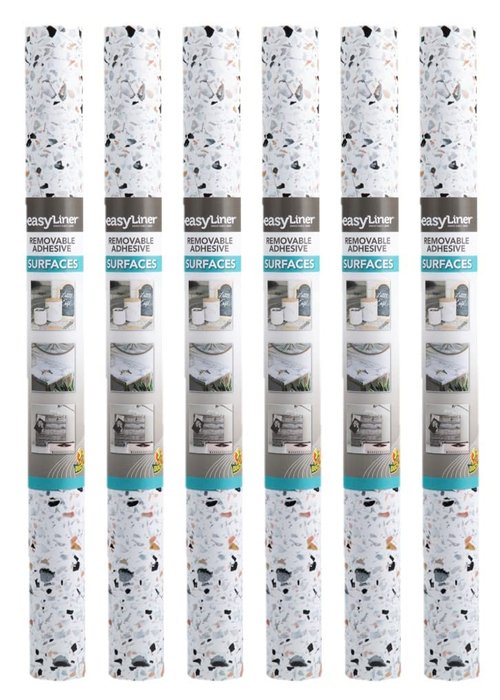 EasyLiner Adhesive Shelf Liner for Cabinets & Cupboards - Easy to Install & Cut to Fit - Self-Adhesive Shelf Paper - Peel and Stick Shelf Liner - Easy to Clean & Removable - 90 Total Feet - Terrazzo