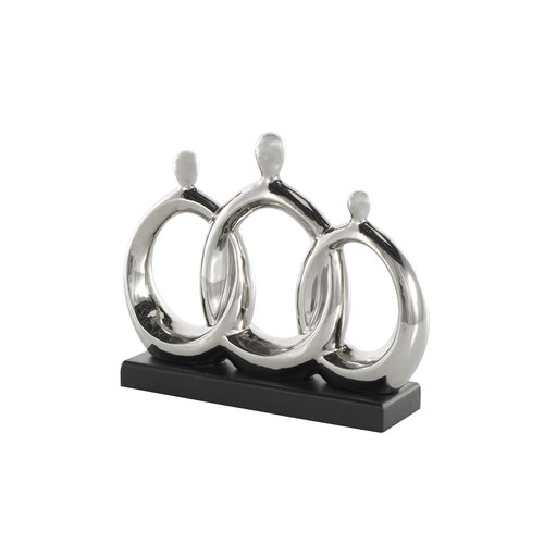 Deco 79 Ceramic Family 3 Figure Sculpture with Black Rectangular Base, 12" x 1" x 10", Silver