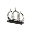 Deco 79 Ceramic Family 3 Figure Sculpture with Black Rectangular Base, 12" x 1" x 10", Silver